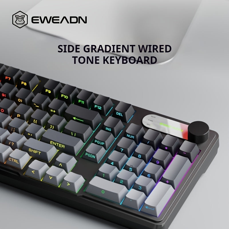 EWEADN Wired Silent Gaming Keyboard with RGB Backlit, Side-Printed Gradient Keycaps, Ergonomic Design & Multimedia Knob Control - USB-Powered for PC, Laptop, Desktop, Windows, Mac, Workstation Use, Gaming Accessories, Profess