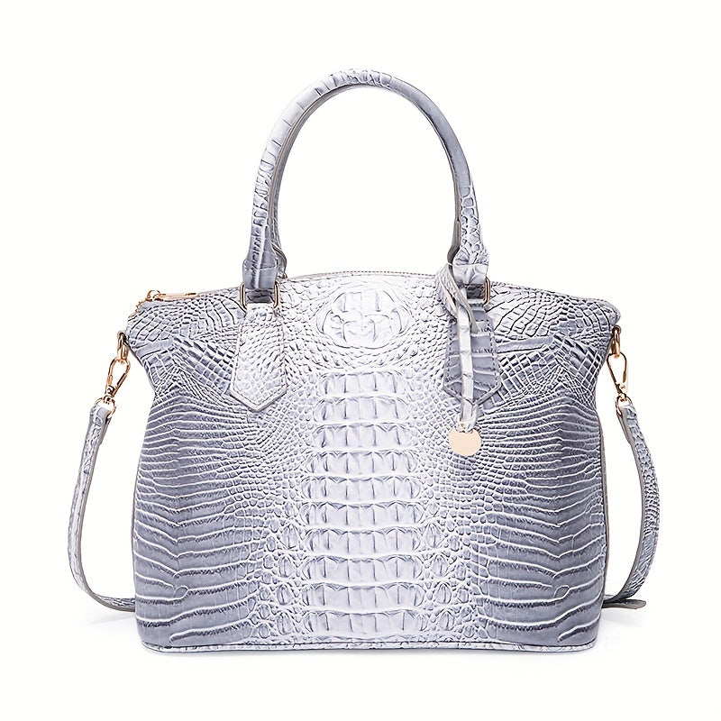 Luxurious crocodile patterned with three-dimensional pattern / metal round buckle decoration / dual handles and adjustable shoulder strap design / large capacity to meet the needs of commuting, business, and travel scenarios