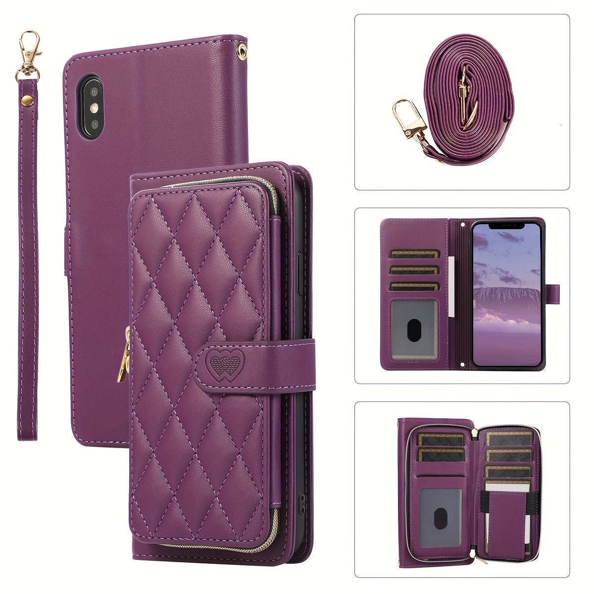 Crossbody Wallet Case Designed for Iphone 16E, 16, 15, 14, 13, 12, 11 Pro Max, 7, 8 Plus, SE 2020, And SE 2022, Featuring a Zippered Handbag Style, Flip Cover, Kickstand Folio, Card Slots, Wrist Strap, And Lanyard for The for