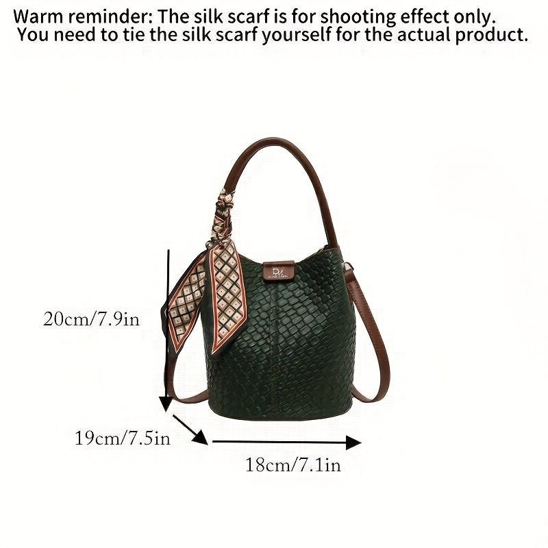 Women's Woven Bucket Handbag & Crossbody Bag - Golden-Tone Hardware, ic Closure, Detachable Strap - Deep Brown/Beige/Green/Black - Elegant Tote for, Travel, Formal Events - Durable Wipe-Clean
