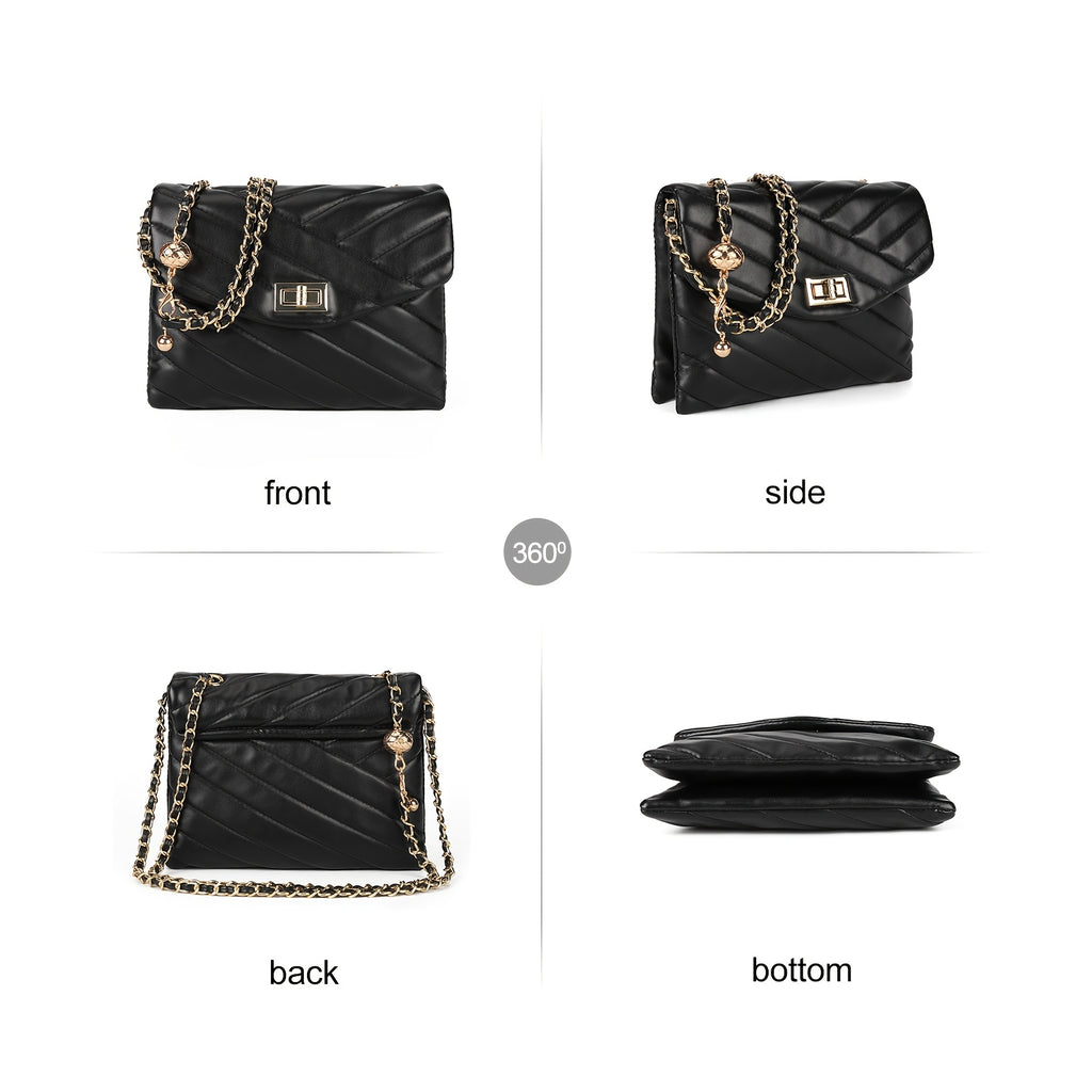 New Fashion Diamond Lattice Soft Chain Bag, Leisure And Simple With Pure Color PU Ladies Daily Travel Crossbody Bag