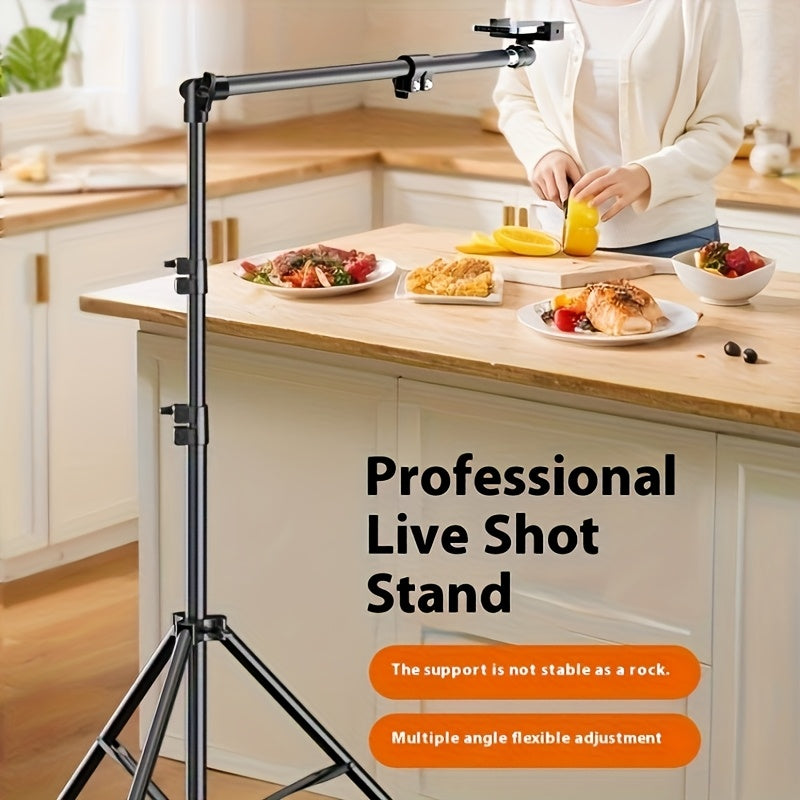 Adjustable 70-Inch Metal Tripod! Suitable for Mobile Phones, with an Adjustable Extension Arm, Ideal for Live Streaming, Recording, Cooking, Painting, And Food Photography