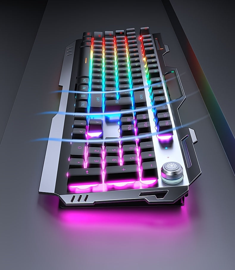 [EWEADN LED Gaming Keyboard] EWEADN 104 Keys LED Backlit Wired Gaming Keyboard - Ergonomic Silent Design, Adjustable Volume Knob, USB Powered, for Desktop & Notebook Computers, Office Accessories