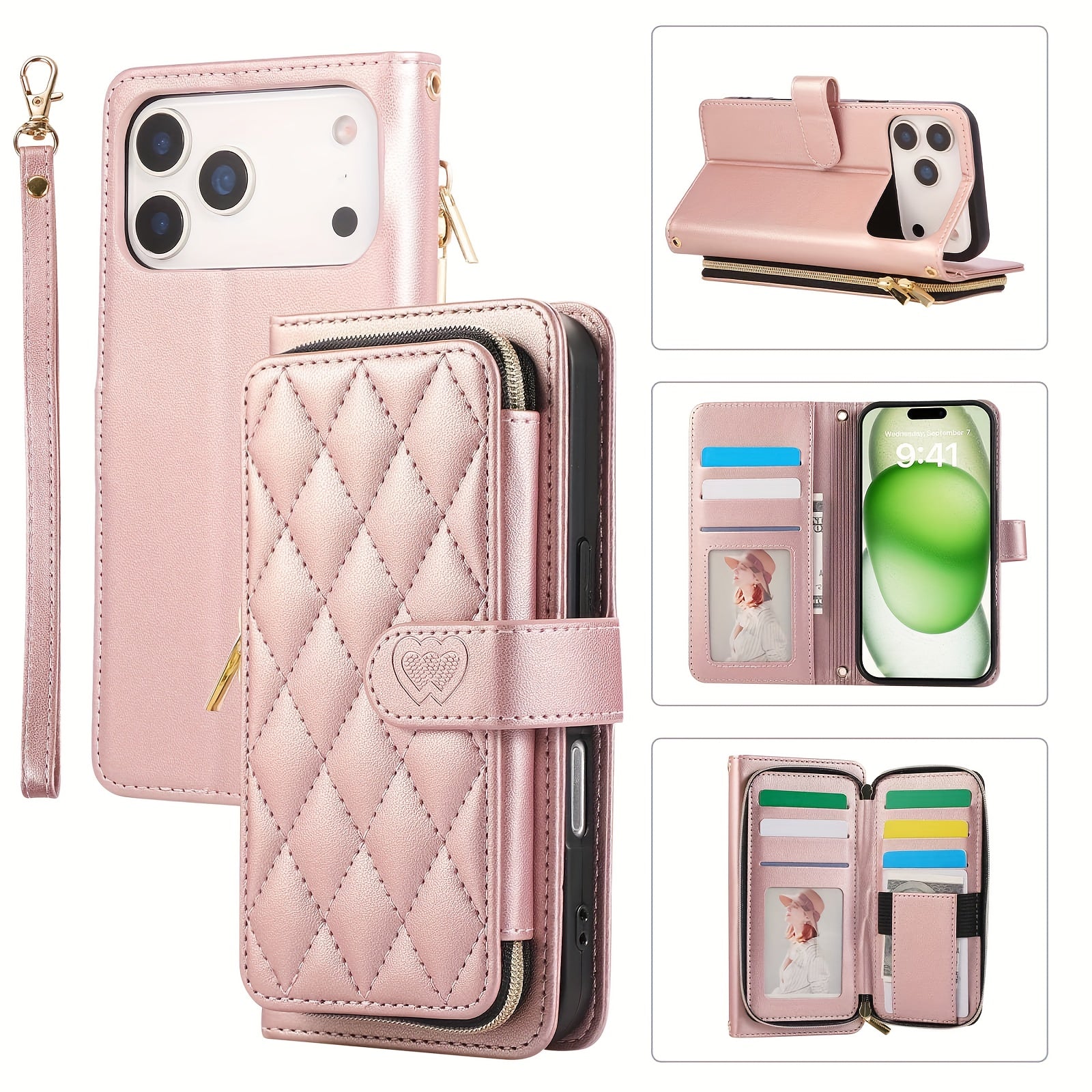 Crossbody Wallet Case Designed for Iphone 16E, 16, 15, 14, 13, 12, 11 Pro Max, 7, 8 Plus, SE 2020, And SE 2022, Featuring a Zippered Handbag Style, Flip Cover, Kickstand Folio, Card Slots, Wrist Strap, And Lanyard for The for