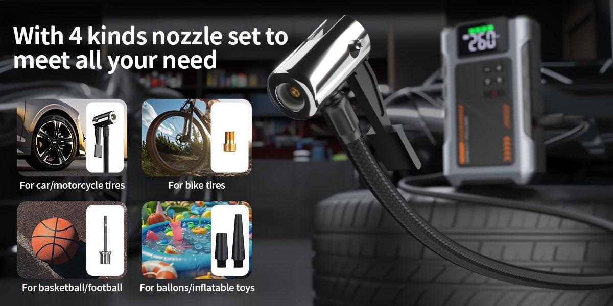 4000A Portable Wireless Car Air Compressor Jump Starter with Air Compressor, Battery Jump Starter Portable Peak, Car Battery Charger Portable For12V(8.0LGas/1.72gal Diesel) Start The Car Quickly, USB Input/output, LED Emergen