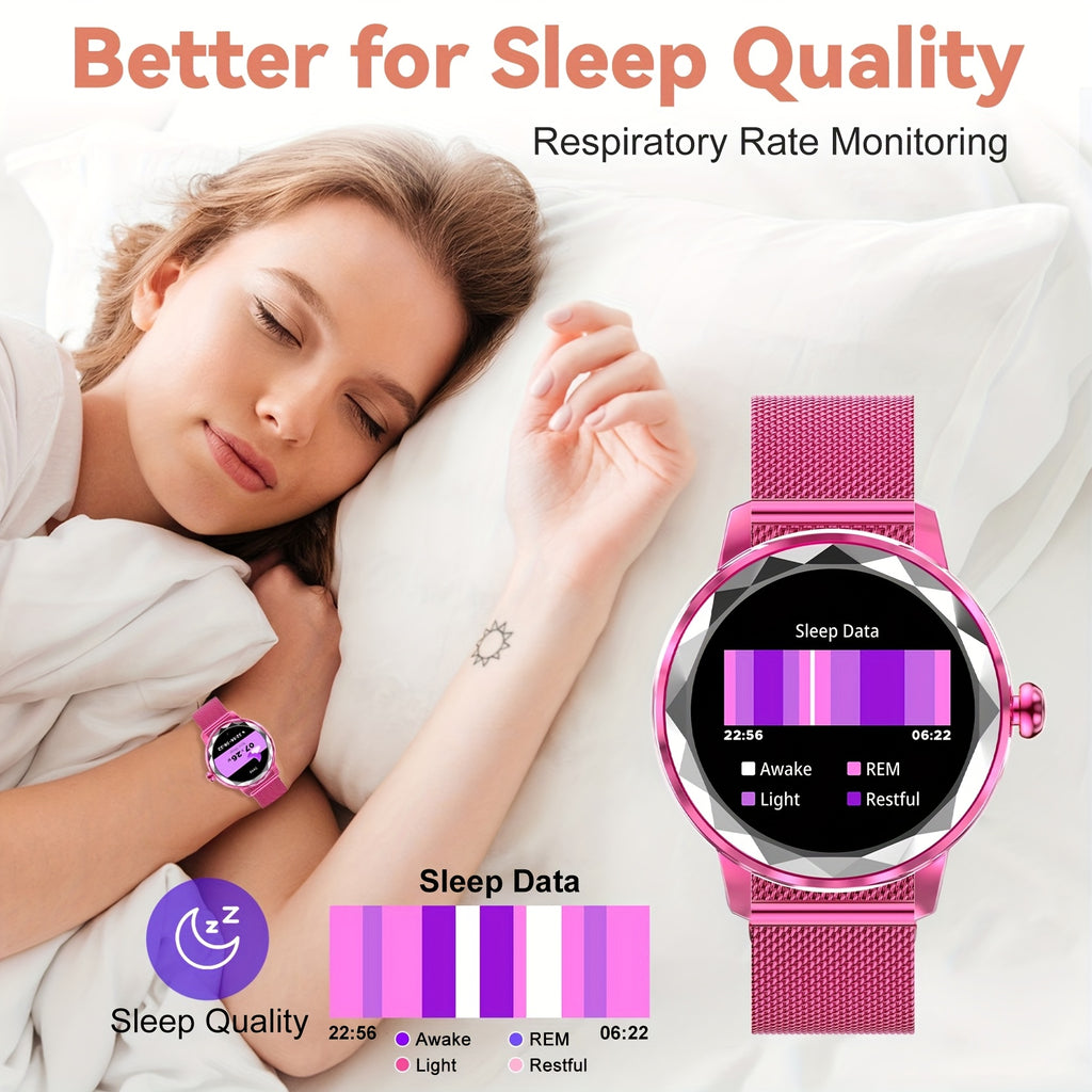 Elegant Pink Smartwatch for Women - Wireless Call, Voice Control, Sleep Tracking, and Sports Mode, Compatible with Android and iPhone, Perfect Gift for Girlfriend or Wife