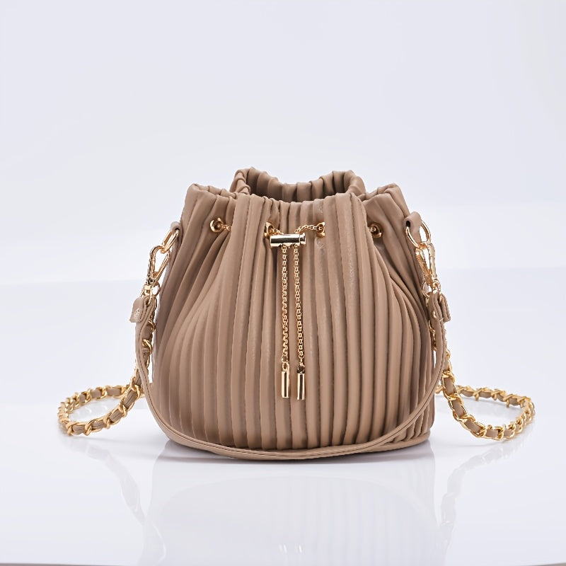 [Versatile Purse, Chic Design] Women's Shoulder Bag with Detachable Chain Strap - Elegant Synthetic Purse, Drawstring Closure, for Everyday, Formal, Party - Available in Beige, Gray, Pink, Green, White, Purple, Black - Women'