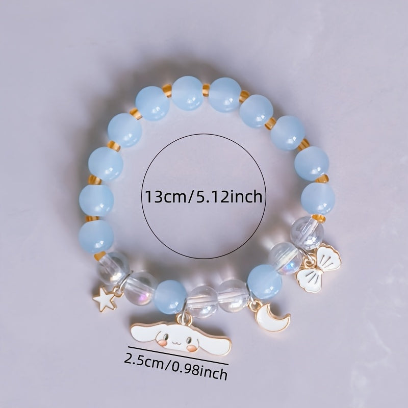 Sanrio Elegant for cinnamoroll Charm Bracelet with Moon & Stars Pendant - Women'S Alloy Fashion Ornament, Perfect Gift for Valentine'S Day, Daily Wear, All-Season Accessory, Valentine'S Day Gift|Playful Design|Durable Bracele