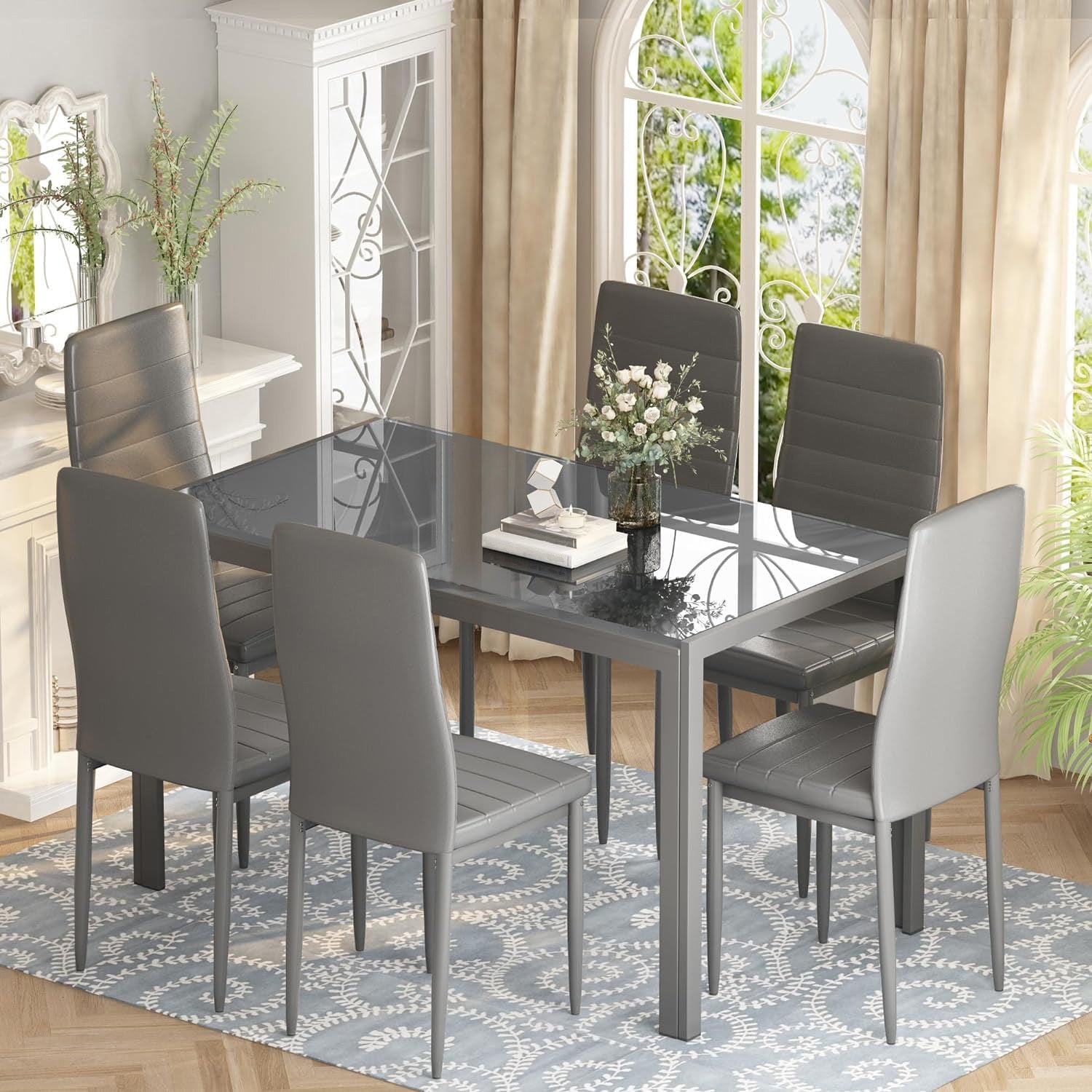 7-Piece Modern Glass Dining Table