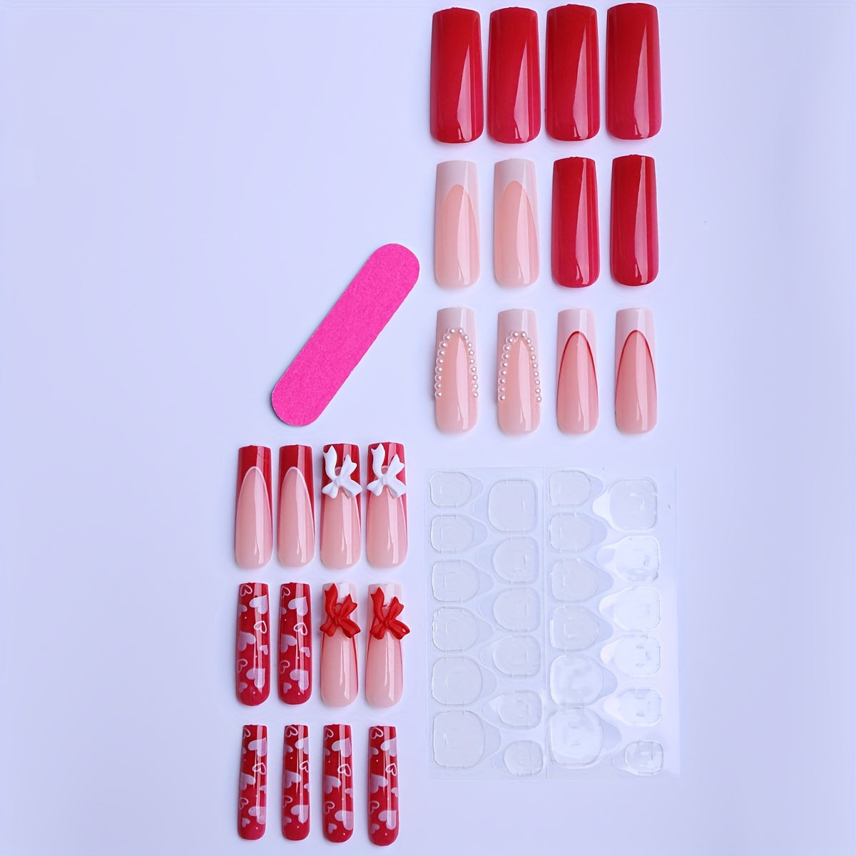 24pcs long square detachable portable wearablenails gift box, romantic French embellished with red and white ribbons, heart-shaped fashionable matching, detachable nainails, Nail Art, Romantic Design, Elegant Nails, Durable N