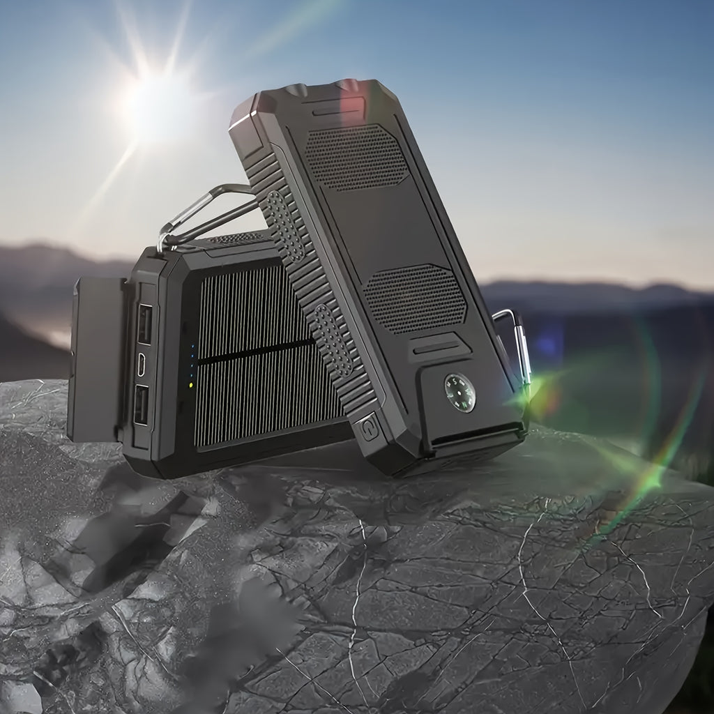 Portable Solar Mobile Phone Charger, Camping External Battery Charger for Mobile Phones, 2 USB/ LED Flashlights with Compass for Outdoor Activities, Portable Solar Power Bank, Solar Battery, Portable Charger Power Bank, Solar