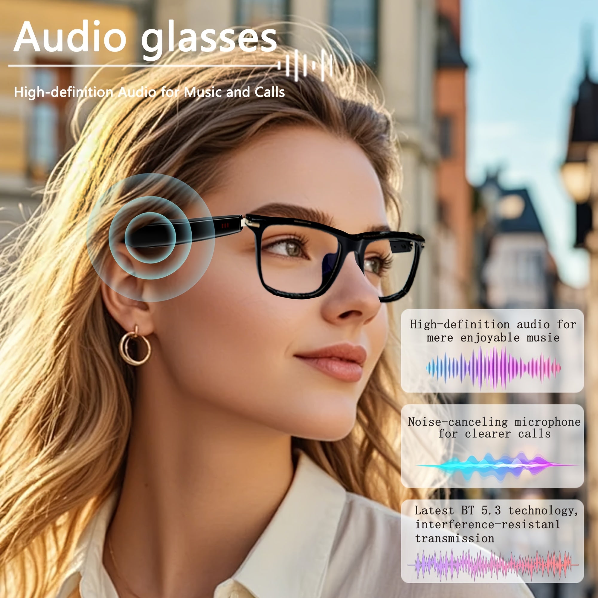 OICIIDO AI Smart Glasses, New Multifunctional Audio Glasses for Men and Women, Support Real-Time Translation for 160+ Languages and Video Translation, Equipped with Chat GPT System, Built-In Microphone and Speaker, HD Voice C