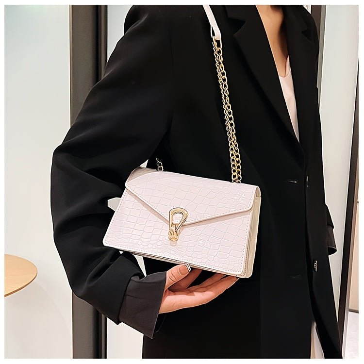 Pink Snake Print Crossbody BagFor Women, Stylish Women's Crocodile Pattern Handbag - Black Shoulder Bag With Detachable Strap Golden-Tone Hardware & Chain Strap, Crossbody Bag Purse Christmas Bags For Gifts Christmas Gift Bag