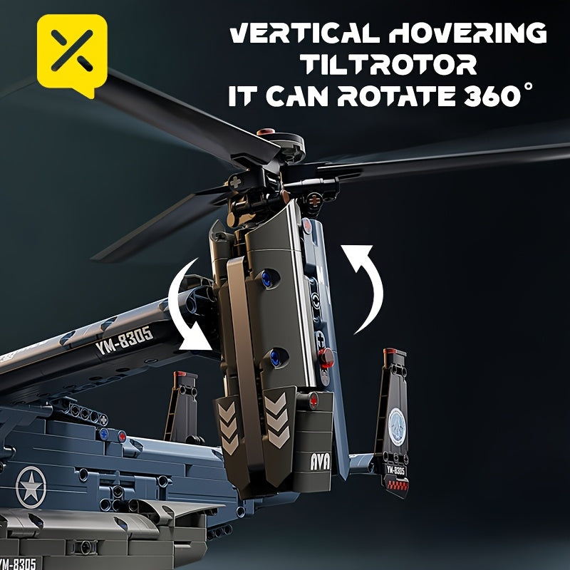 1486pcs Dynamic Tilt-Rotor Fighter Jet Building Block Model, 1:72 High Precision Replica, Collectible Brick Set with Shockproof Landing Gear + Openable Hatches – Creative DIY Halloween, Christmas, Thanksgiving, New Year & V