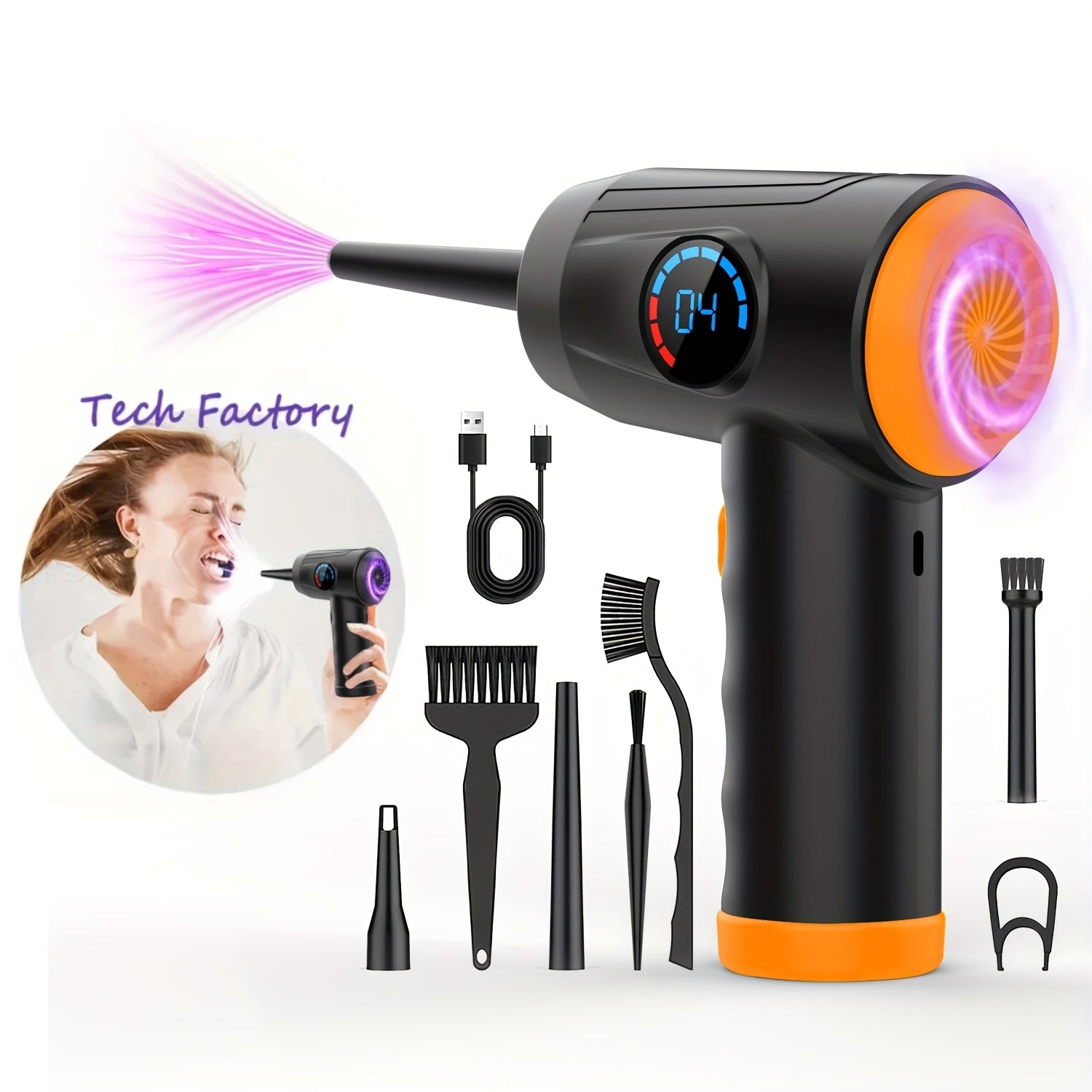 Cordless Electric Air Duster with 51000 RPM High-Power Blower, 4-Speed Adjustable & LCD Display, 3000mAh Fast Charging, 15-45 Min Runtime, USB-Powered Portable Cordless Vacuum Cleaner for Computers, Keyboards, TVs, Gaming Con