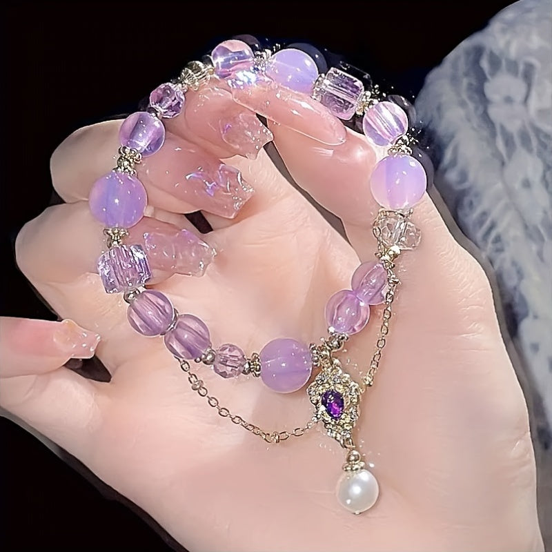1pc Elegant Amethyst Bracelet with Golden Accents - Bohemian Style, Perfect Gift for Girlfriend or Best Friend, Ideal for Daily Wear and Vacation, Holiday Accessory | Elegant Bracelet | Synthetic Crystal Bracelet