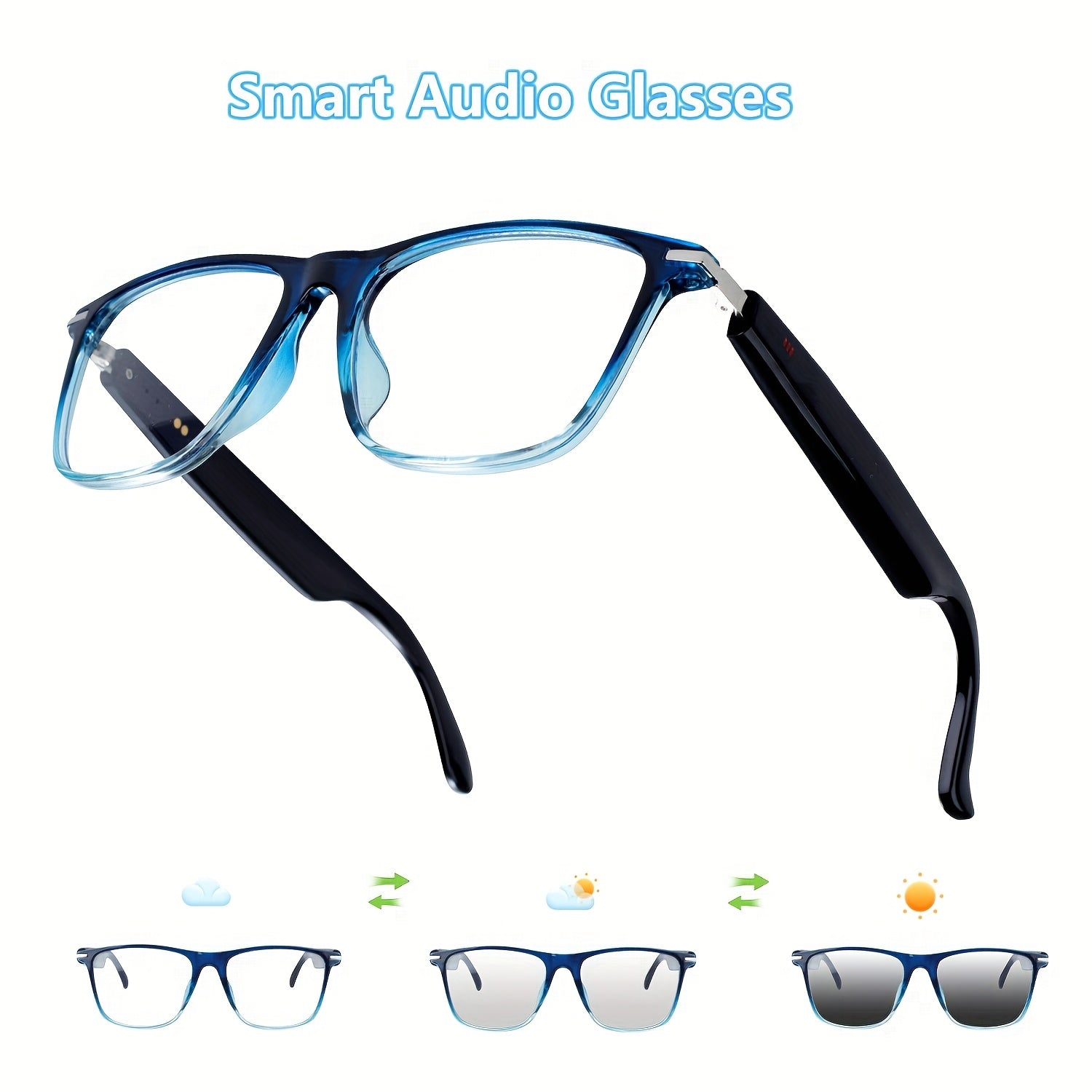 [Smart Glasses] 2025 Smart Glasses with Auto-Dimming & Auto-Focusing, Wireless, Anti-Blue Light Lens, AI Voice Assistant, Music/Call, Magnetic Charging, Compatible with Smartphone/Tablet - Smart Glasses for Men & Women, Ideal