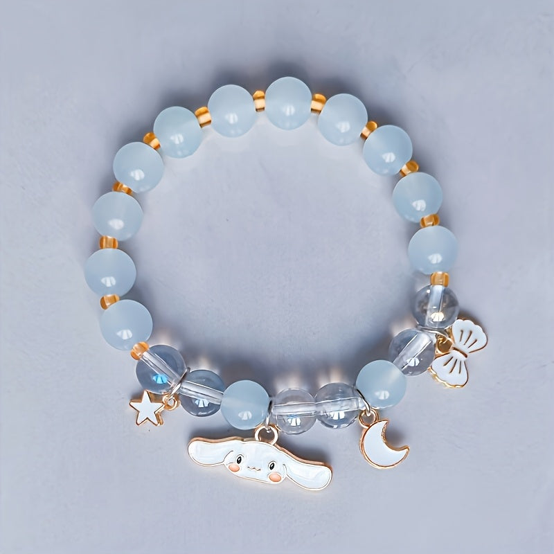 Sanrio Elegant for cinnamoroll Charm Bracelet with Moon & Stars Pendant - Women'S Alloy Fashion Ornament, Perfect Gift for Valentine'S Day, Daily Wear, All-Season Accessory, Valentine'S Day Gift|Playful Design|Durable Bracele