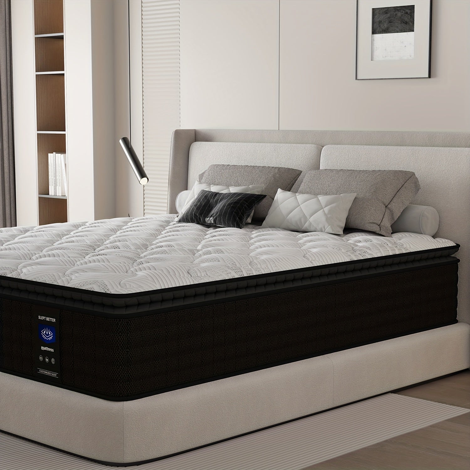 MRH 12-Inch White Box-Style Hybrid Mattress with Memory Foam & Individually Pocketed Springs - Fire-Resistant, Firm Support for Home Guest Rooms & Hotels, No Power Needed, Durable & Comfortable Sleep Solution, Hotel Bedding,