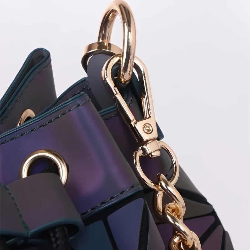 Mini Luminous Drawstring Bucket Bag, Trendy Crossbody Bag, Women's Geometric Handbag & Shoulder Bag