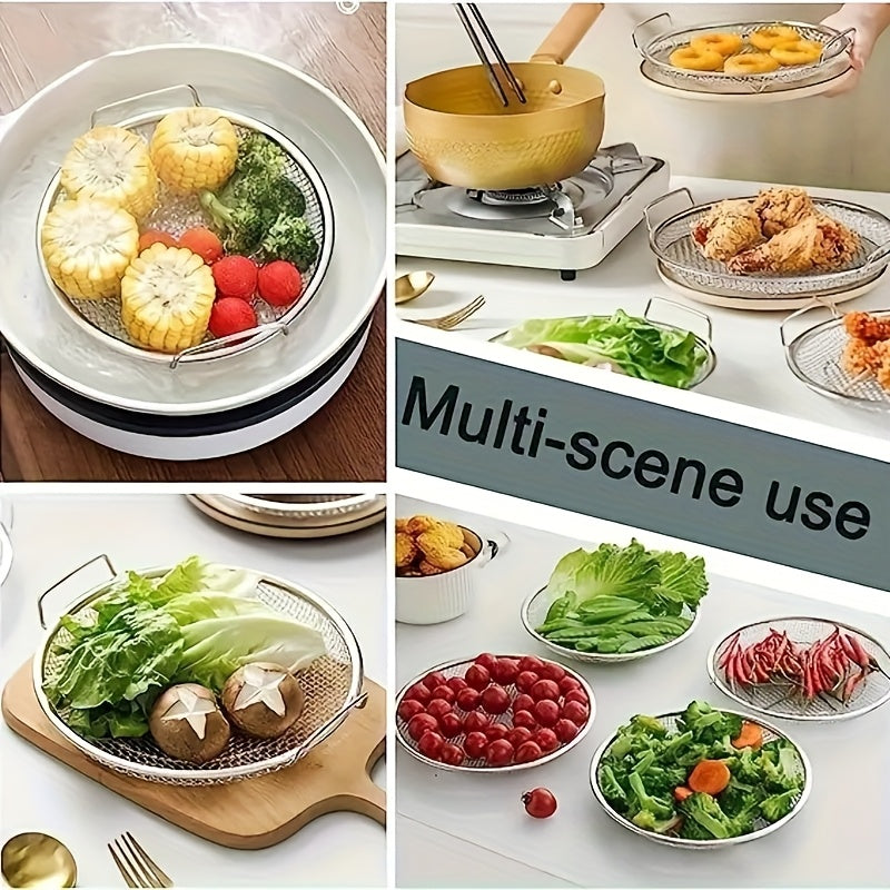 [Kitchen Frying Basket] Stainless Steel Oil Filter Basket - Reusable Round Heavy-Duty 304 Mesh Strainer | Open Design, Durable & Easy-Clean | For Frying, Grilling, Camping, BBQ, Home & Outdoor Cooking