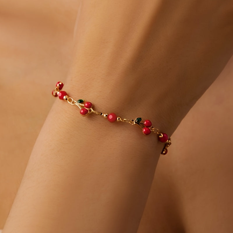 Elegant Cherry Charm Bracelet for Women - Sweet & Cute, Versatile Fashion Accessory Perfect for Casual Attire or Gifting