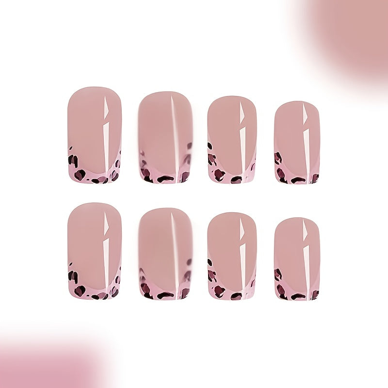 24pcs Short Square French Tip Press-On Nails with Glue - Pink & Reusable Fake Nails Suitable for Women, Parties, Weddings, Daily Wear - Easy Application, No to Nails