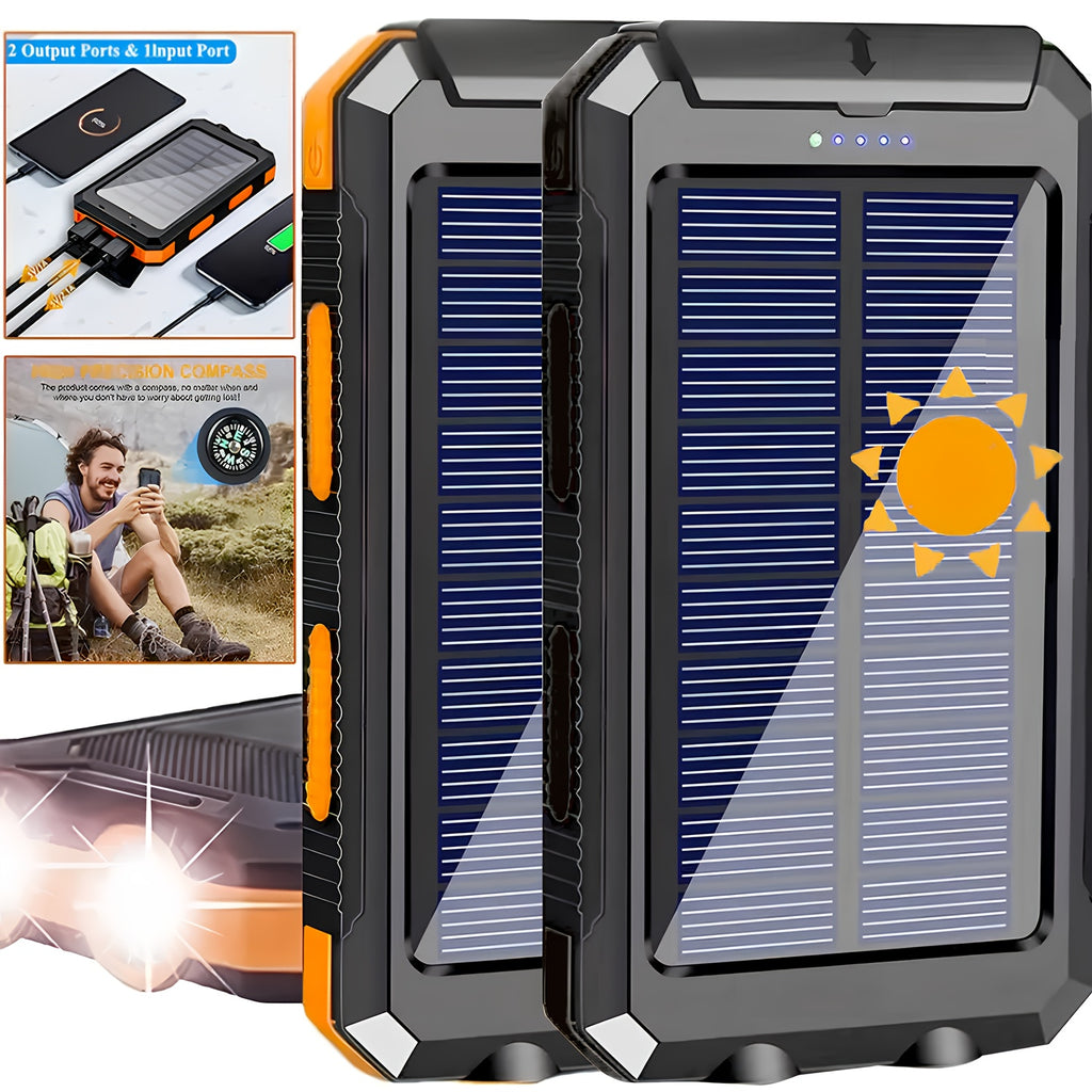 Portable Solar Mobile Phone Charger, Camping External Battery Charger for Mobile Phones, 2 USB/ LED Flashlights with Compass for Outdoor Activities, Portable Solar Power Bank, Solar Battery, Portable Charger Power Bank, Solar