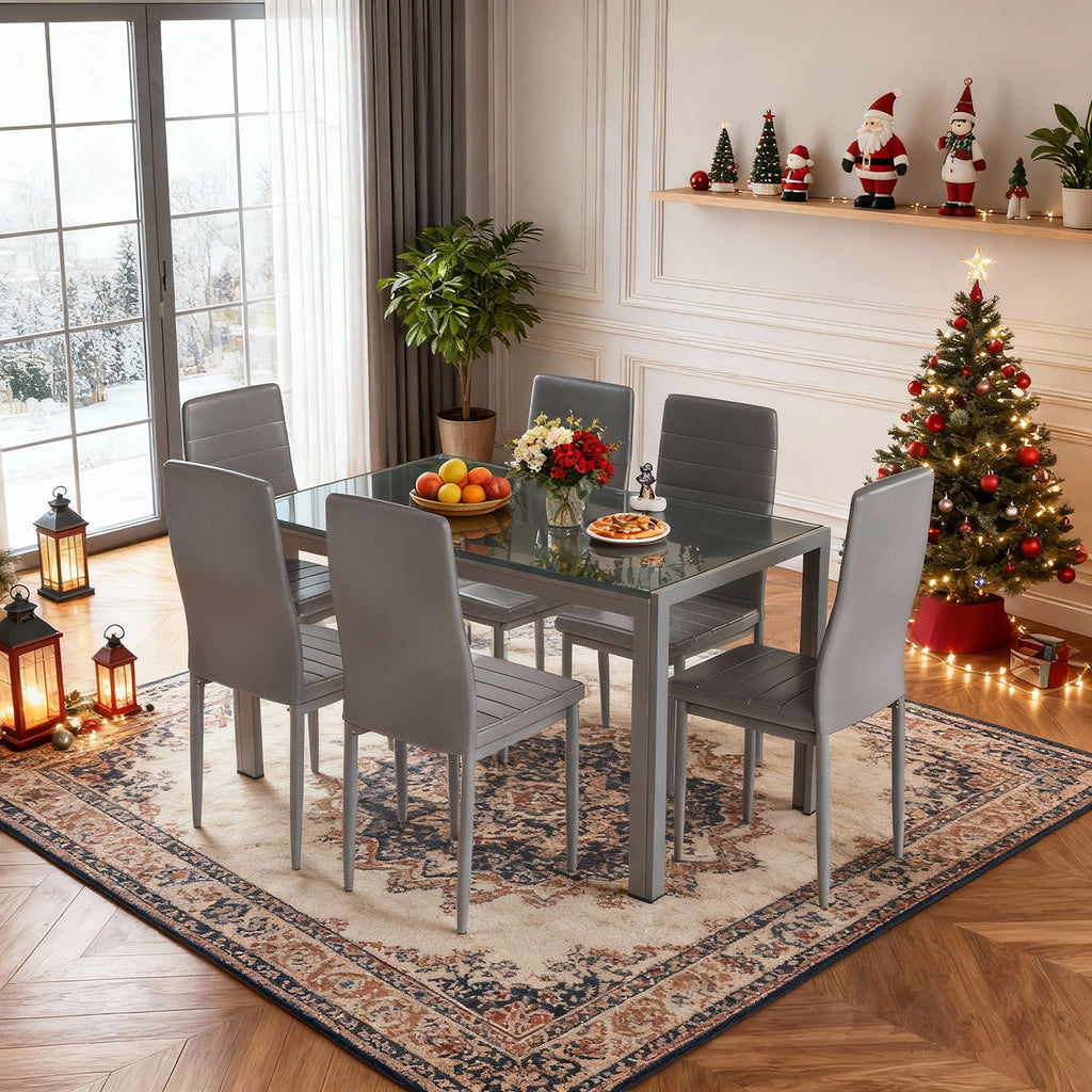 7-Piece Modern Glass Dining Table