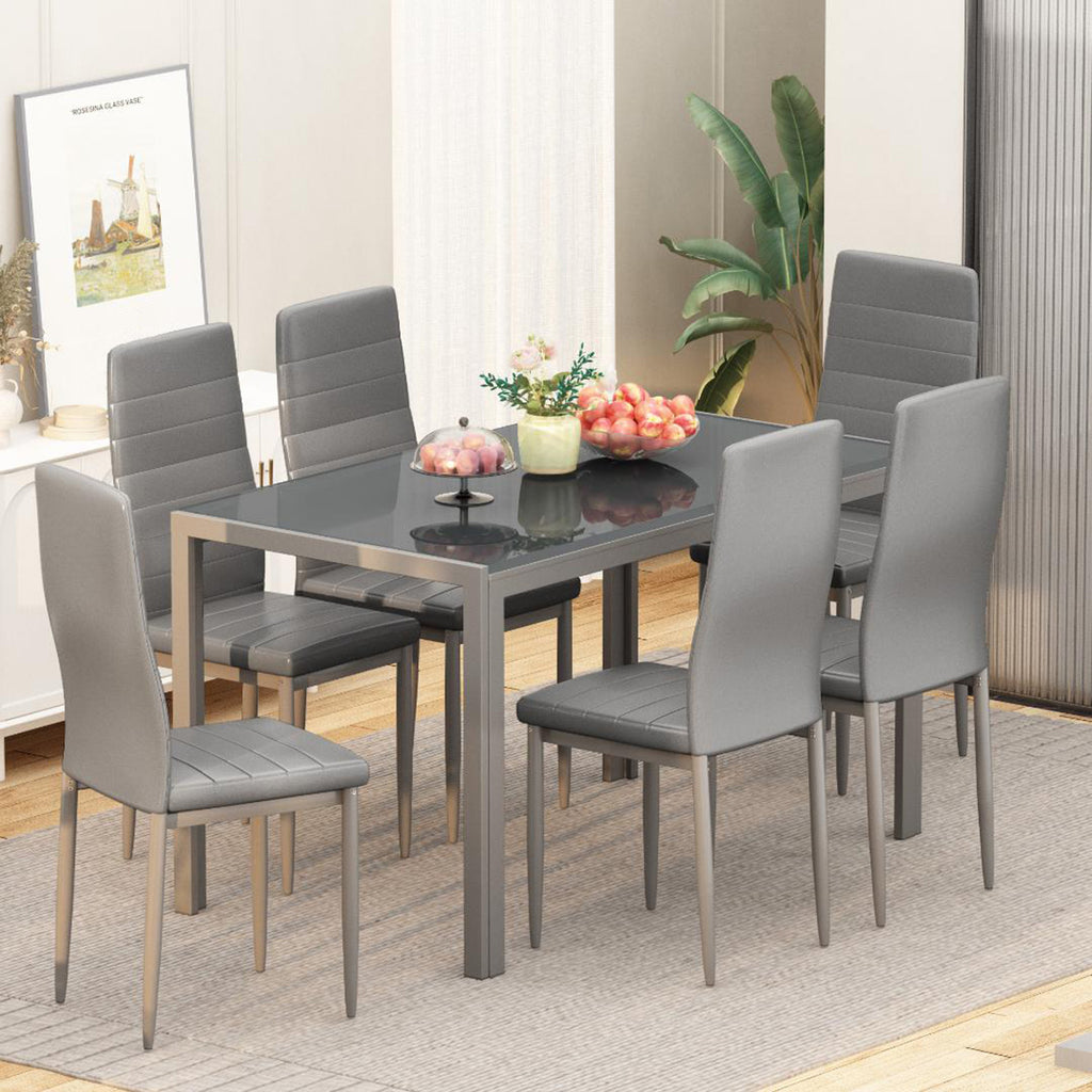 7-Piece Modern Glass Dining Table