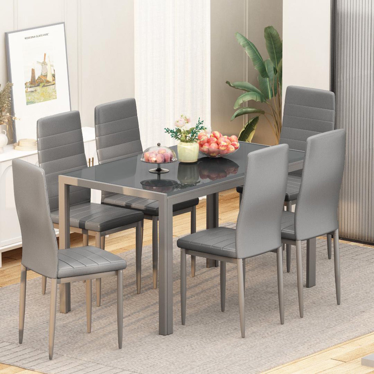 7-Piece Modern Glass Dining Table