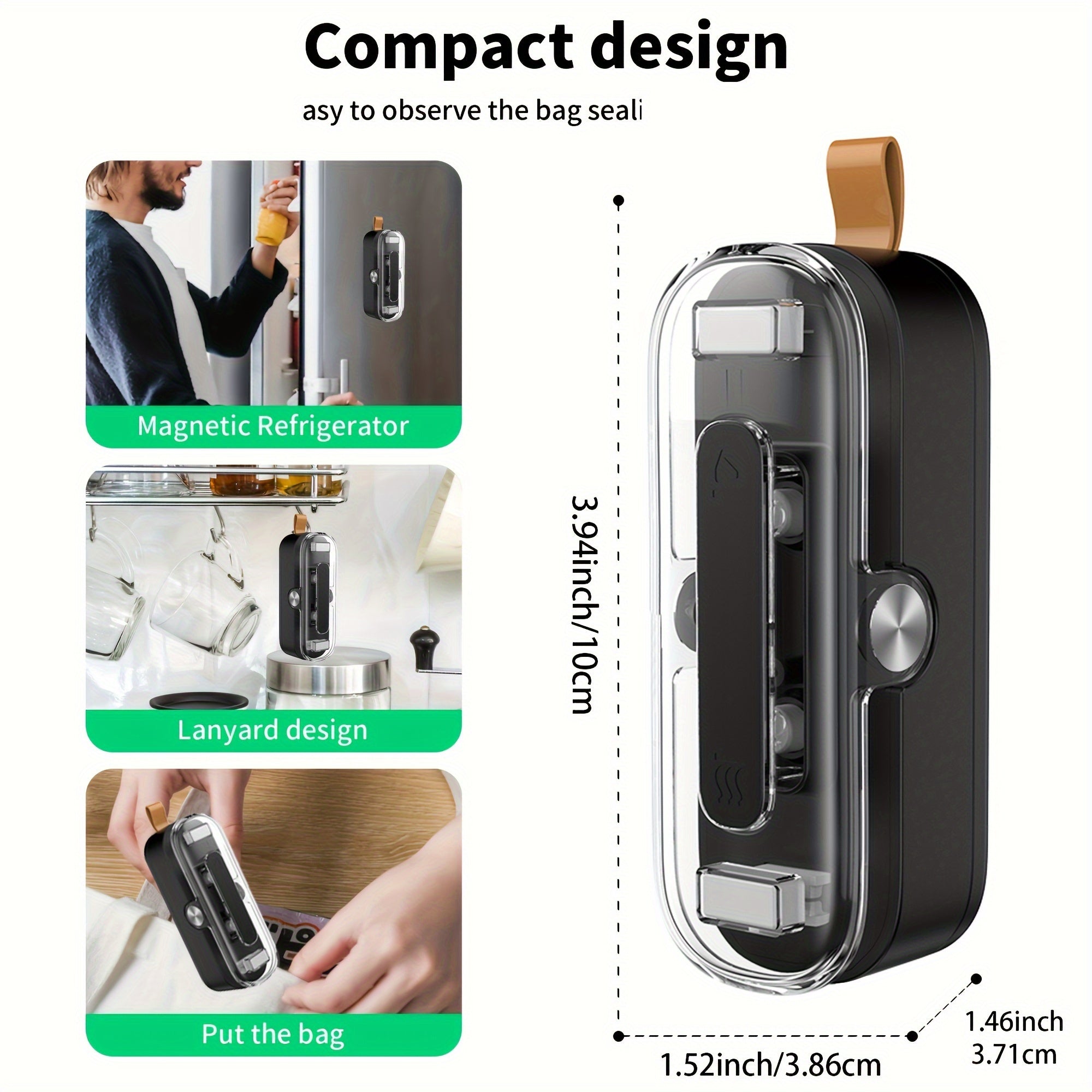 [Portable Bag Sealer] 2-in-1 Mini Bag Sealer & Cutter - Compact Portable Heat Vacuum Sealer for Plastic Bags - Ideal for Food Storage, Snacks, Cookies - Black, Kitchen Essential