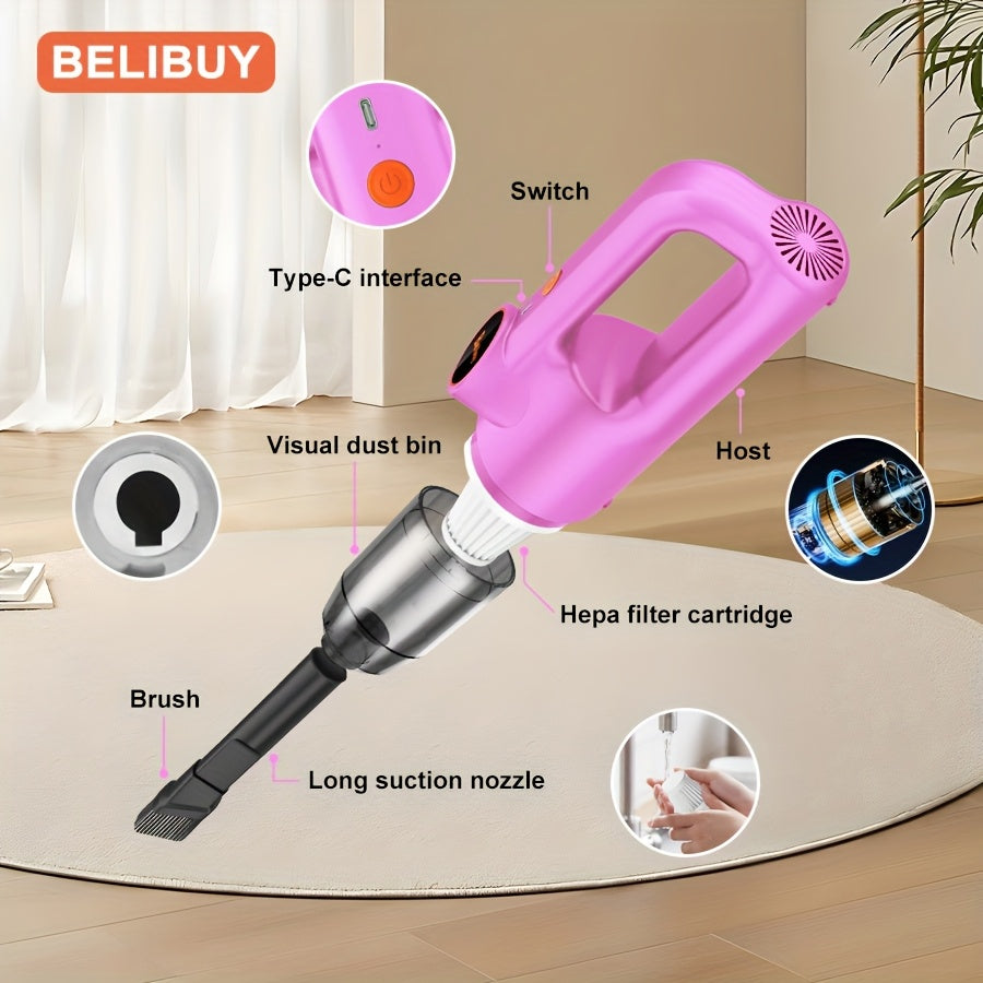 [Super Powerful Cordless Vacuum] BELIBUY 200W Super Powerful Cordless Handheld Vacuum Cleaner | 3KPa Suction, Portable Lightweight Design with Integrated Blower & Crevice Tool, Rechargeable Battery, USB Charging for Home & Ca