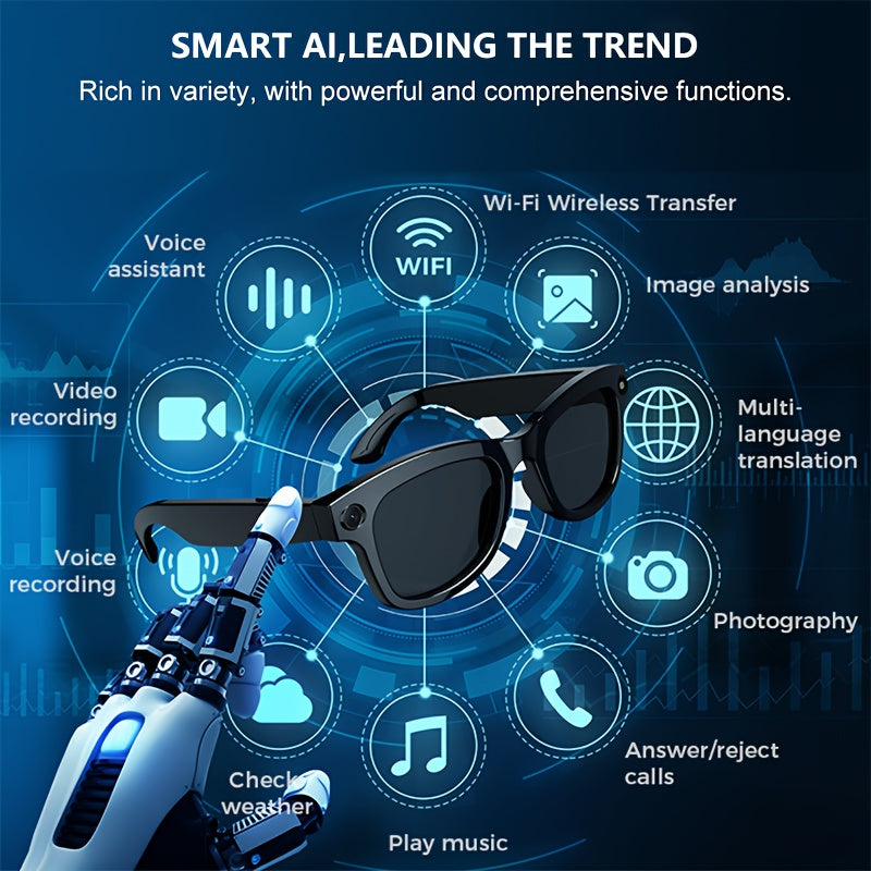 [Smart Translation Glasses] Smart Glasses with 1080P Video & Real-Time Translation | 160 Languages, 4K Motion Recording, High-Definition Audio, Noise Reduction, Wireless Call, Magnetic Charging - USB Rechargeable for TV, Mobi