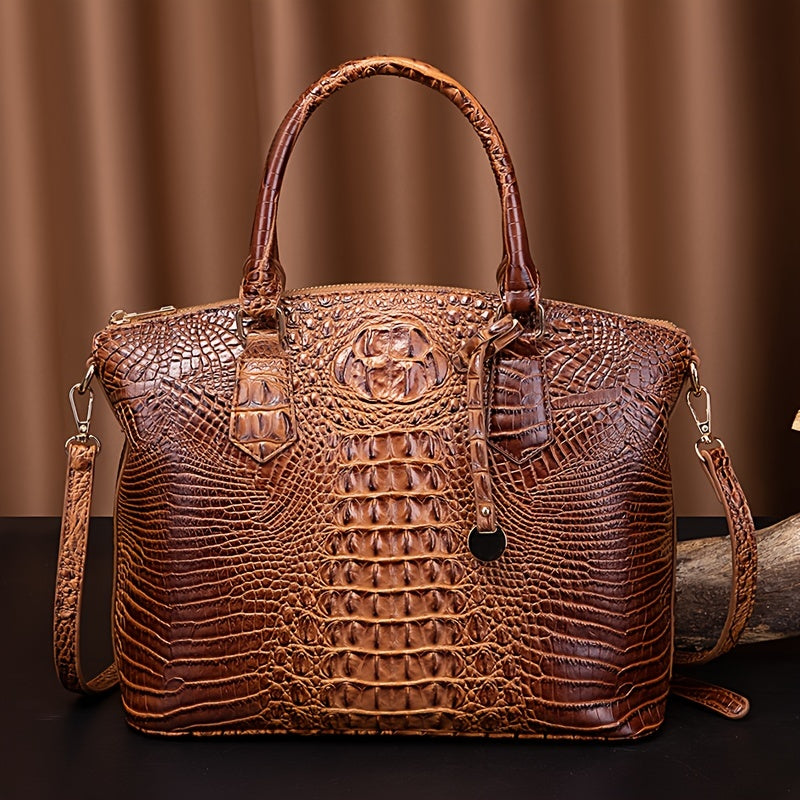 Luxurious crocodile patterned with three-dimensional pattern / metal round buckle decoration / dual handles and adjustable shoulder strap design / large capacity to meet the needs of commuting, business, and travel scenarios