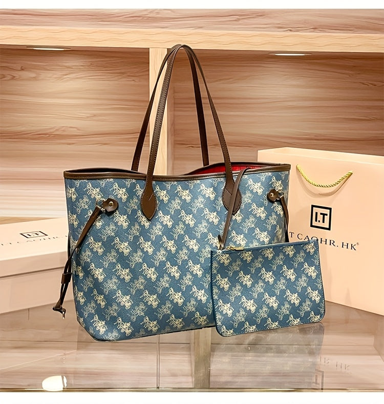 Elegant Floral Tote Bag with Red Interior, Large Capacity, Golden-Tone Hardware, And Detachable Shoulder Strap - Ideal for Daily Travel And Commuting, Travel Tote Bag | Floral Print Tote | Durable Handles, Tote Bag