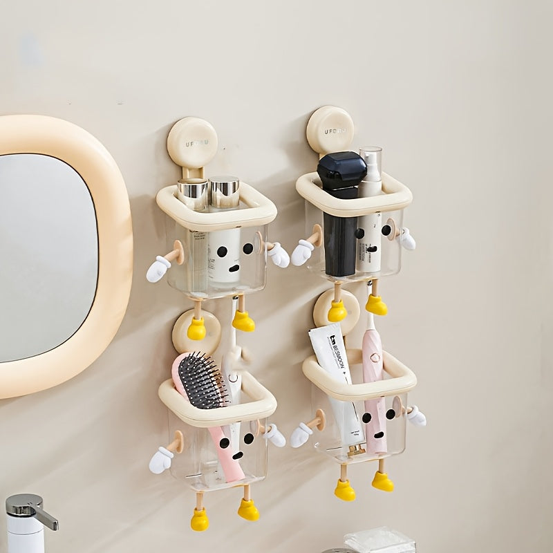DIY Creative Cute Toothbrush Holder, Wall-Mounted No-Drill Suction Cup for Home Use, Bathroom Toothpaste Toothbrush Electric Toothbrush Cosmetic Organizer, Razor Makeup Brush Hanging Storage, High-End Multifunctional Transpar