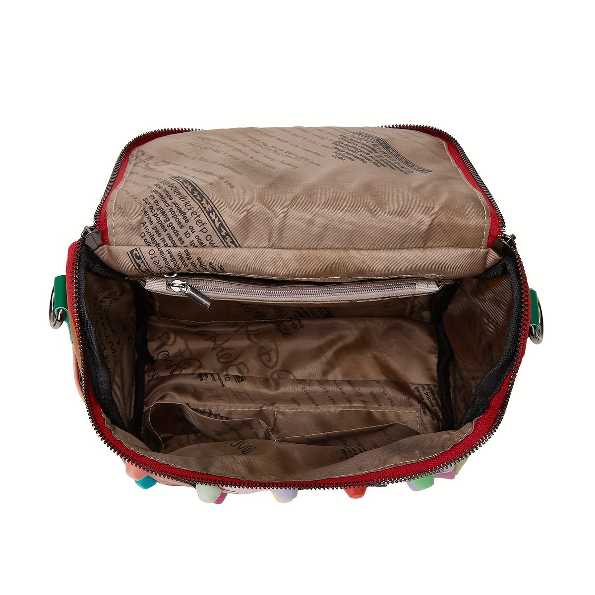 [Geometric Crossbody Bag] Light Brown Geometric Women's Crossbody Bag | Detachable Strap, Multi-Color Irregular Design, Zipper Closure, Spacious Tote with Back Pocket & Rivet Accents, Polyester Lining for Daily Commute & Casu