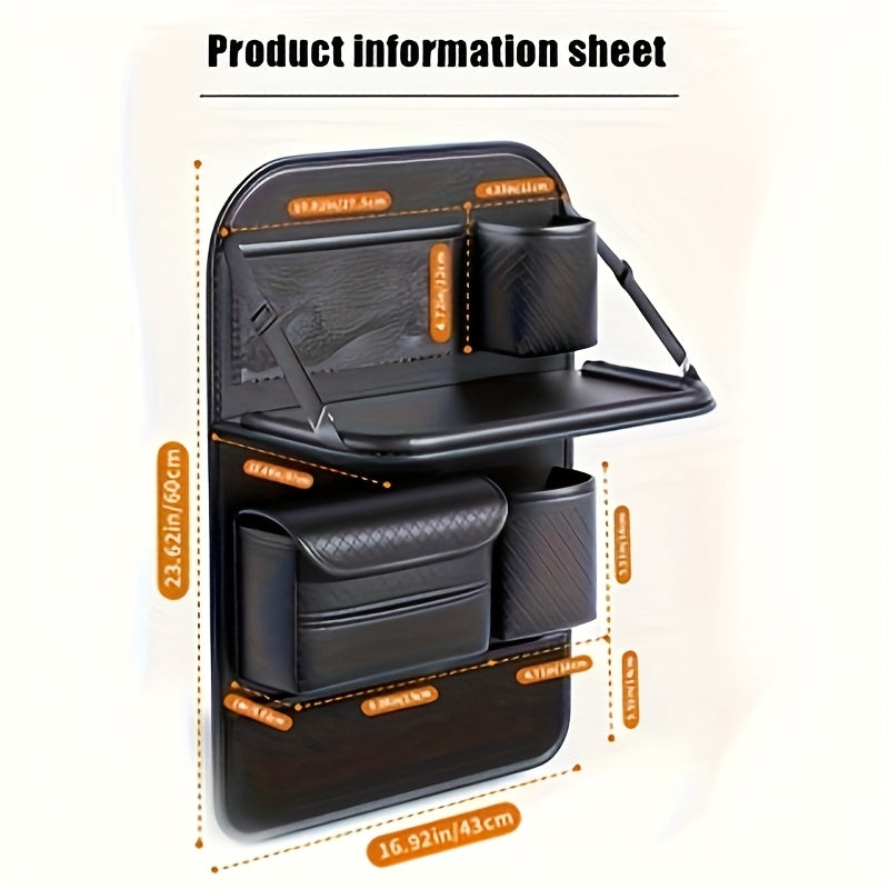 [2025 New PU Leather Car Bag] Universal Fit PU Leather Car Seat Back Organizer Bag | Multi-Layer Storage for Bottles, Tablets, Laptops & Accessories, Black, 2025 New | Stylish Car Organizer