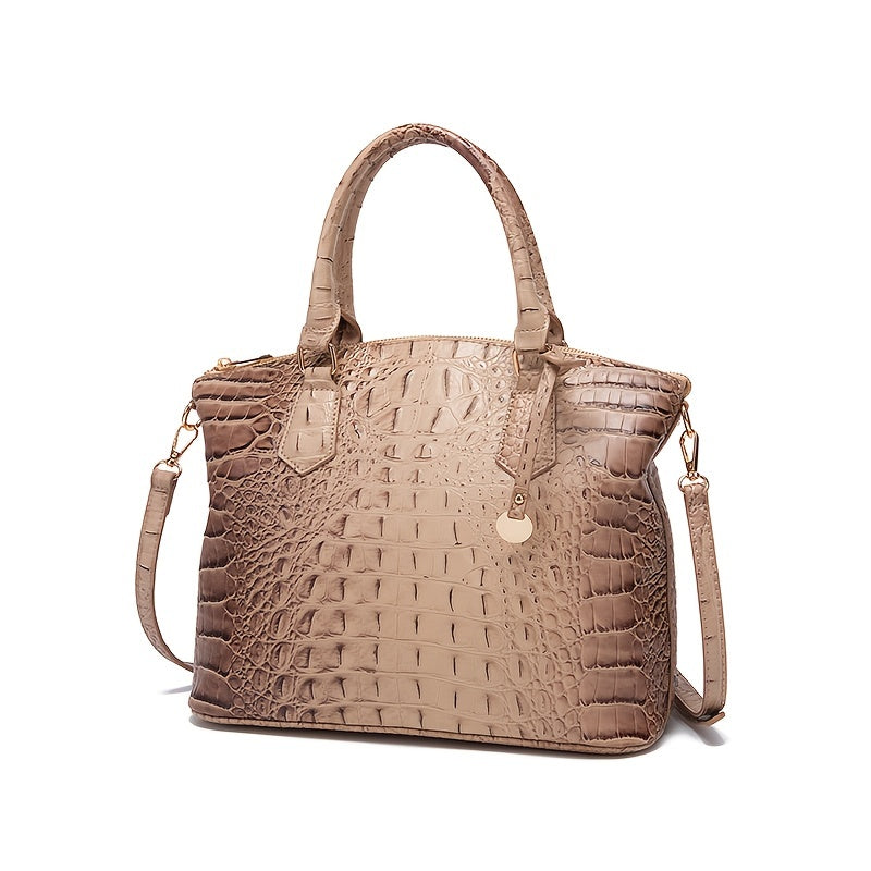Luxurious crocodile patterned with three-dimensional pattern / metal round buckle decoration / dual handles and adjustable shoulder strap design / large capacity to meet the needs of commuting, business, and travel scenarios