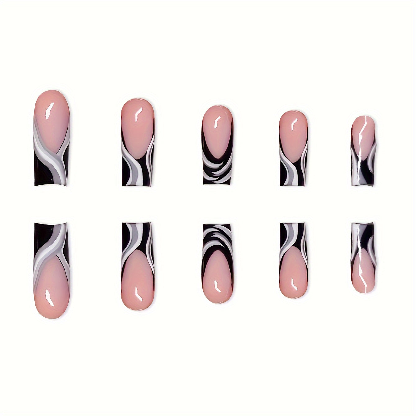 [Trendy Nail Designs] Box of 24 European & American Press-On Nails, Gorgeous & Cool Mixed Black, White & Gray, High-End Design, Medium Square Style, Suitable for & Women, Daily Wear, Gift with 1 Jelly Glue & 1 Nail File, Quic