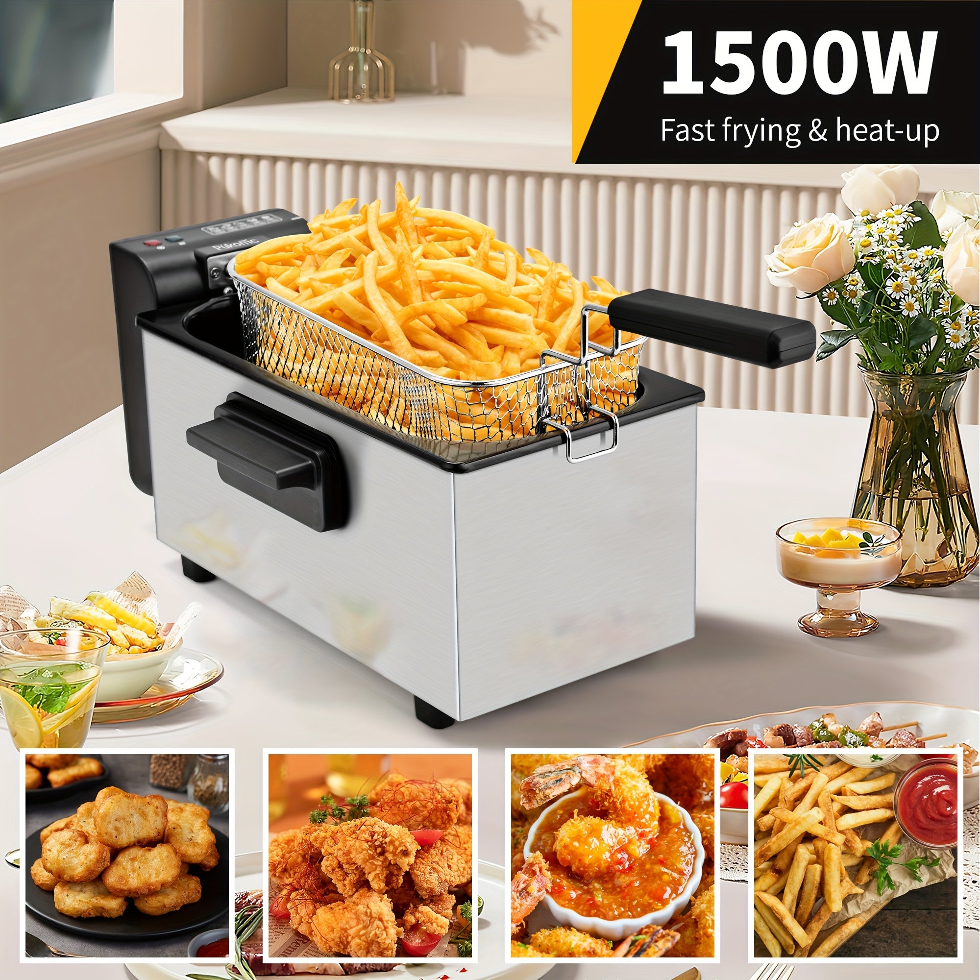 SUSTEAS Deep Fryer for Home Use, Large Capacity Oil Fryer with 5 Sizes, Adjustable Temperature Control, Easy-to-Clean Pot, Made Of 304 Stainless Steel, Local Warehouse, Compact And Durable Design, Stylish Cooking Appliance &