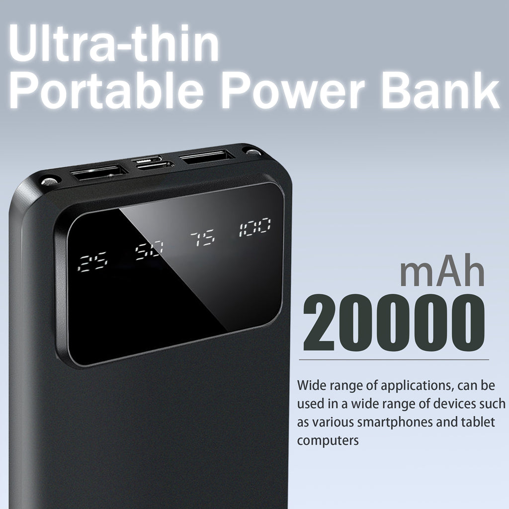 Large Capacity Mobile Power Supply 10000/ 20000mah, 5V2.1A Portable USB Charger, LED And Digital Display, For Ios/ Android Devices, 2xUSB Output, Type-c/ Micro Input, Safe And Stable Polymer Lithium Battery