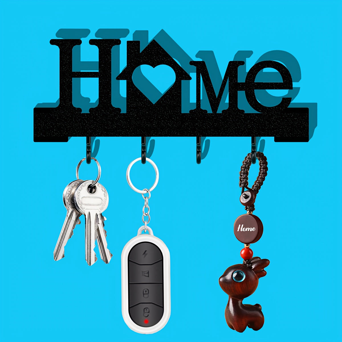 1pc Home Love Shaped Keychain Wall-Mounted Entry Organizer with Hooks, Includes Transparent Nano Double-Sided Tape, No Drilling Required, Finely Designed, Suitable for Home Decoration in The Living Room.