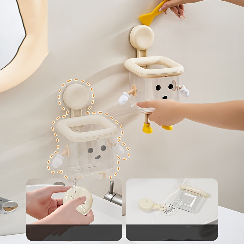 DIY Creative Cute Toothbrush Holder, Wall-Mounted No-Drill Suction Cup for Home Use, Bathroom Toothpaste Toothbrush Electric Toothbrush Cosmetic Organizer, Razor Makeup Brush Hanging Storage, High-End Multifunctional Transpar