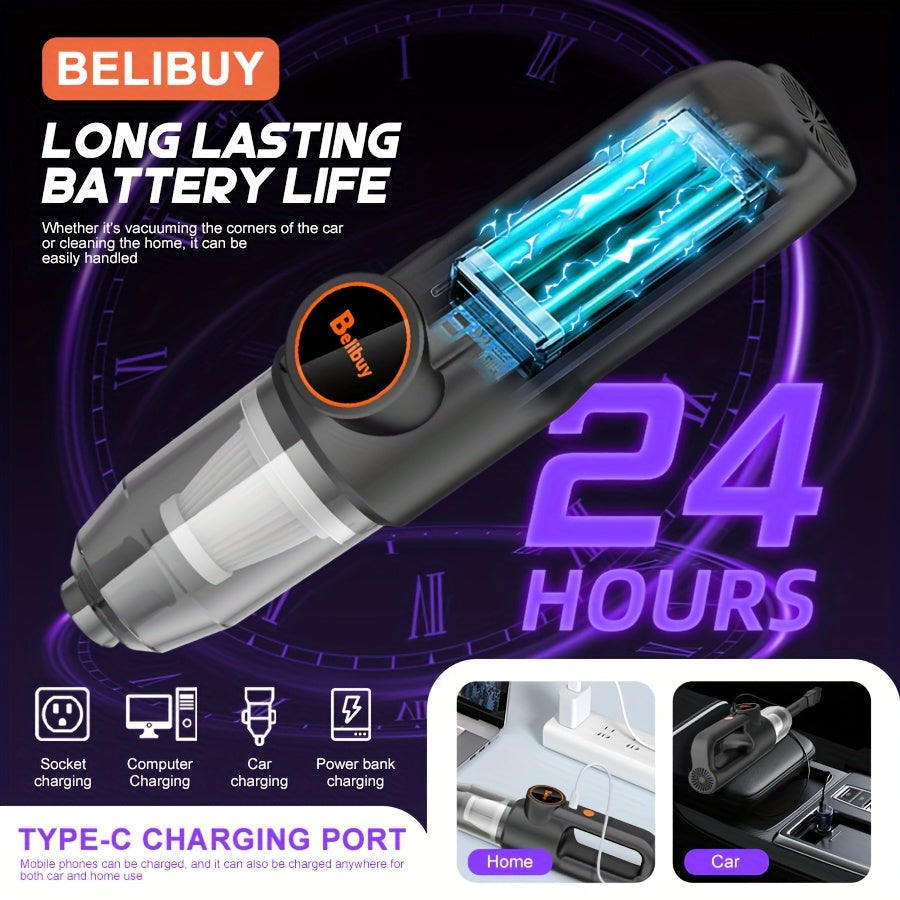 [Super Powerful Cordless Vacuum] BELIBUY 200W Super Powerful Cordless Handheld Vacuum Cleaner | 3KPa Suction, Portable Lightweight Design with Integrated Blower & Crevice Tool, Rechargeable Battery, USB Charging for Home & Ca