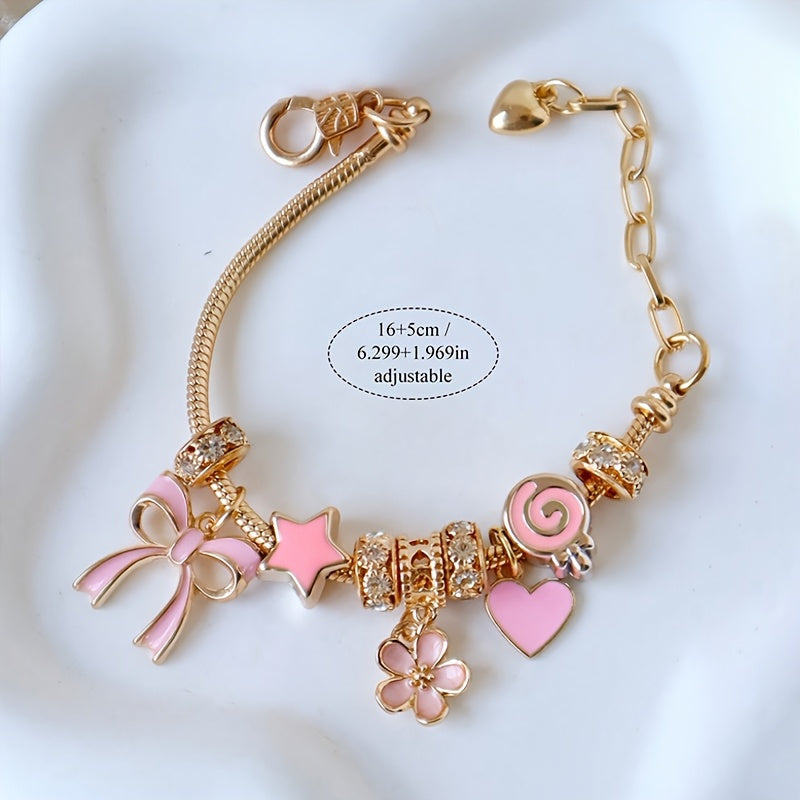 [1pc Rose Golden Charm Bracelet] 1pc Rose Golden-Plated Adjustable Charm Bracelet | Sparkling Artificial Crystal Accents, Ballet-Inspired Design for Valentine's Day, Mother's Day, Weddings & Special Occasions