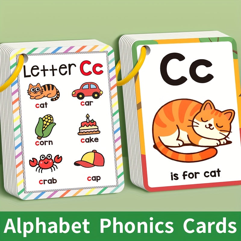 Colorful 27pcs Alphabet Phonics English Learning Cards - Letter Sounds & Phonics Flashcards for Youngsters, Educational Toy Gift for Early Literacy Development, Phonics Learning Cards, Playful Illustrations, Durable Paper Mat