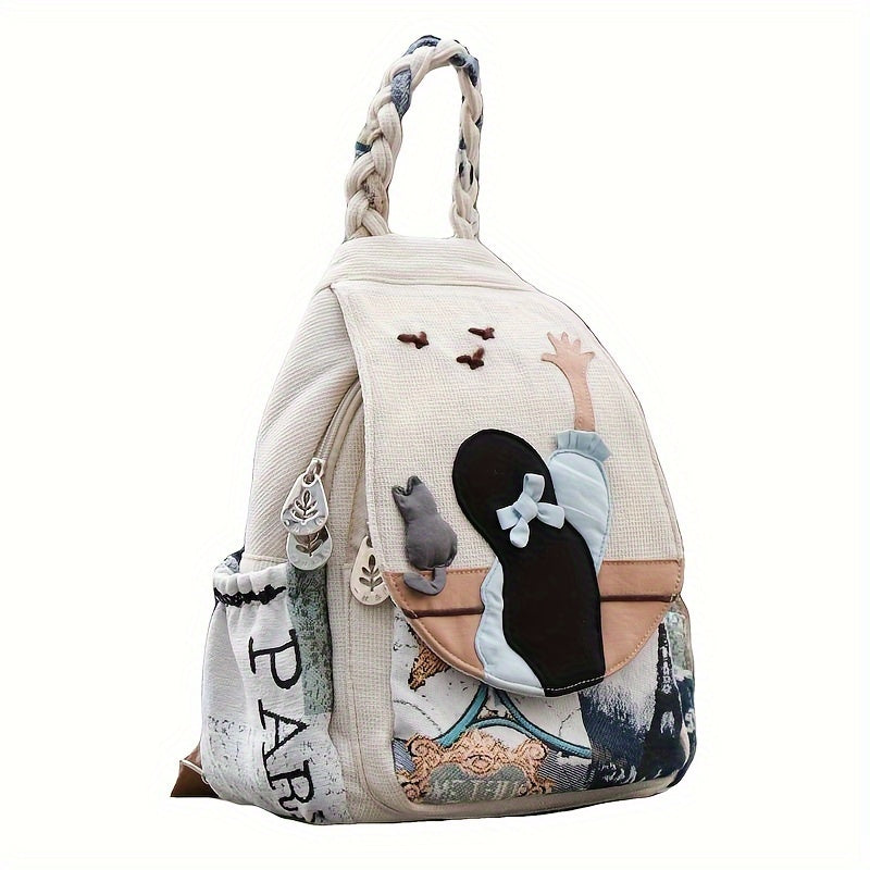 Randomly Cut Bohemian Style Ethnic Style Multi-color Cute Kitten And Goose Double Shoulder Backpack Personality Fashion Backpack