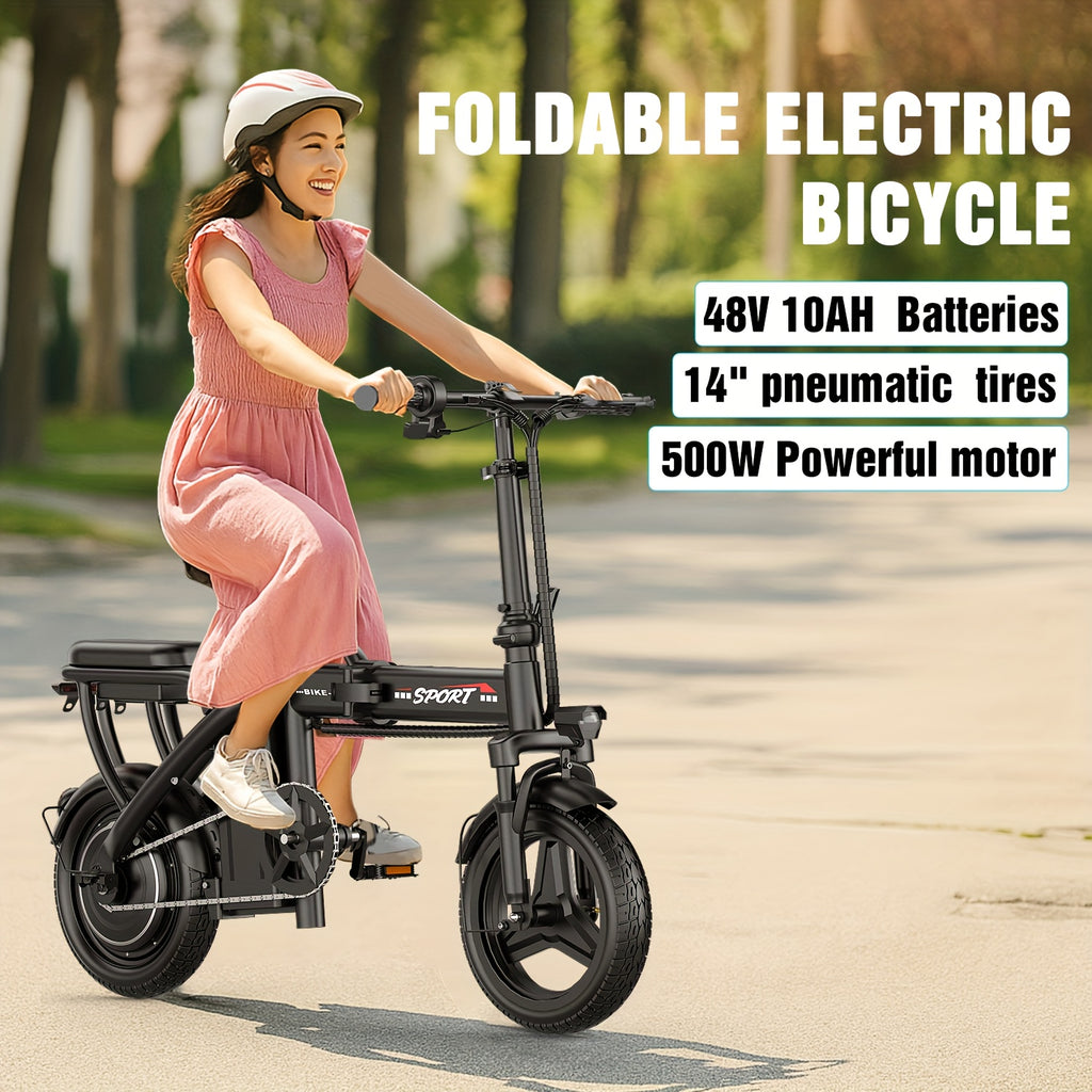 Ebikes for Adults, 500W Lightweight Folding Electric Bike for Adults, 20MPH 35Mile Long Range Commuter Electric Bicycle, 48V 10AH Removable Battery E Bike, Multi-Shock AbsorptionLoad-bearing Capacity: 385 Pounds, Daily Transp